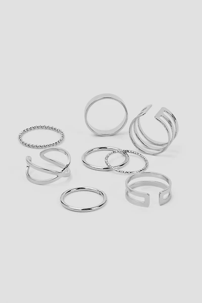 Ardene 8-Pack Minimalist Rings in Silver | Size Small