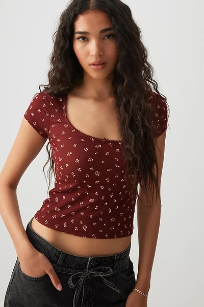 Ardene Lace Trim Scoop Neck Crop T-Shirt in | Size | Polyester/Elastane