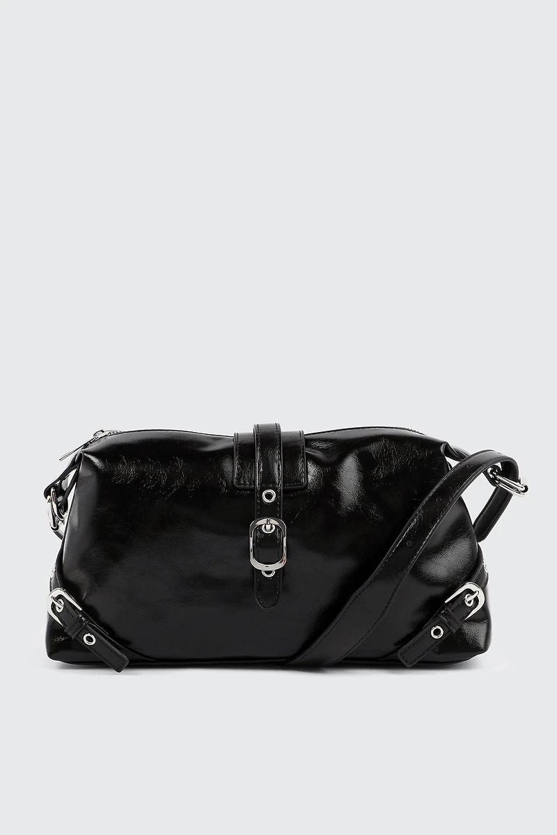 Ardene Baguette Bag with Buckle Details in Black | Polyester | Eco-Conscious
