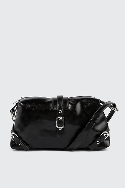 Ardene Baguette Bag with Buckle Details in Black | Polyester | Eco-Conscious