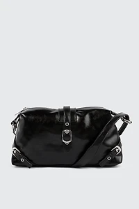 Ardene Baguette Bag with Buckle Details in Black | Polyester | Eco-Conscious