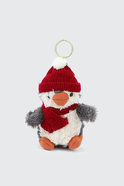 Ardene Plushie Penguin Bag Charm in Burgundy
