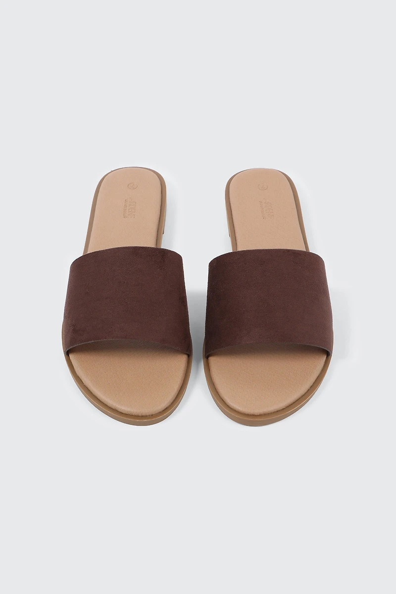 Sandales à talon plat et bande en faux cuir