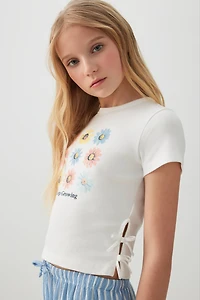 T-shirt côtelé à boucles latérales