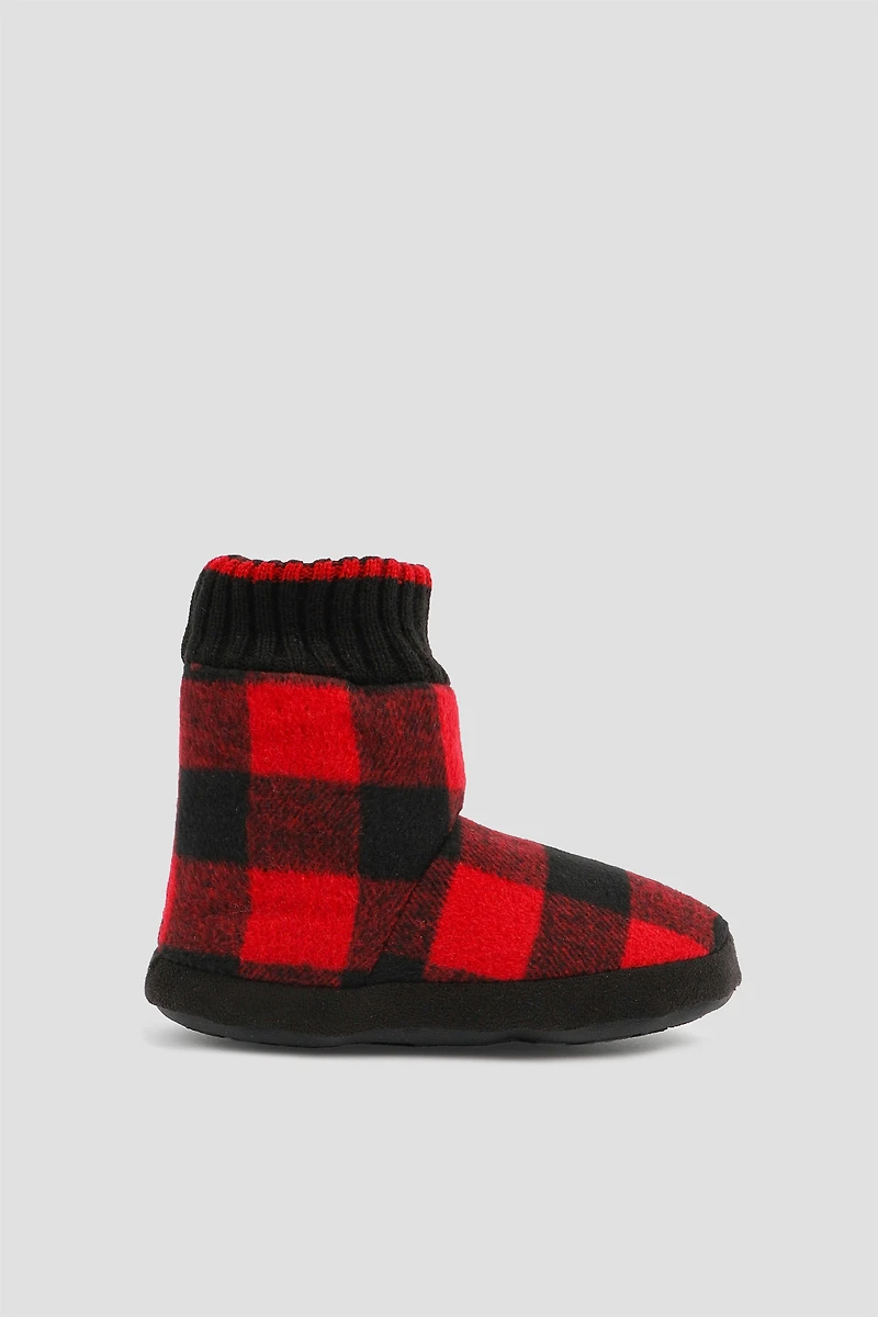 Ardene Kids Plaid Bootie Slippers in Red | Size | 100% Recycled Polyester | Eco-Conscious