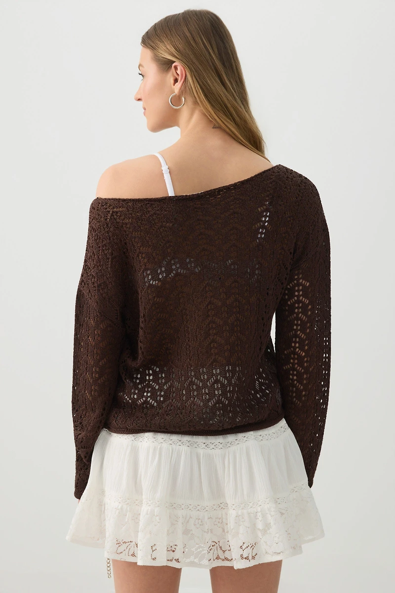 Chandail à col bateau en tricot maille ouverte