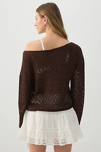 Chandail à col bateau en tricot maille ouverte