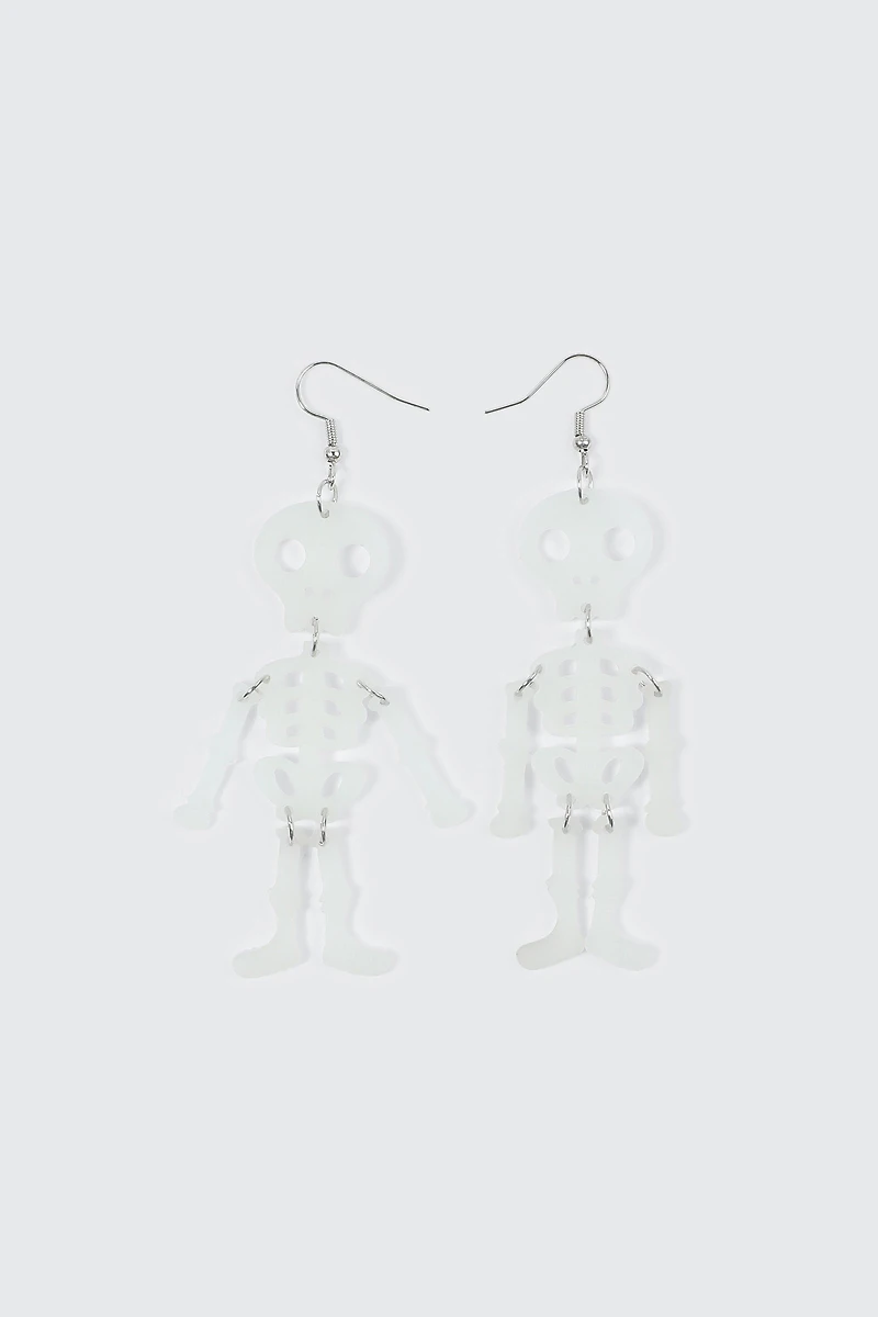 Ardene Glow in the Dark Skeleton Earrings in White | Stainless Steel
