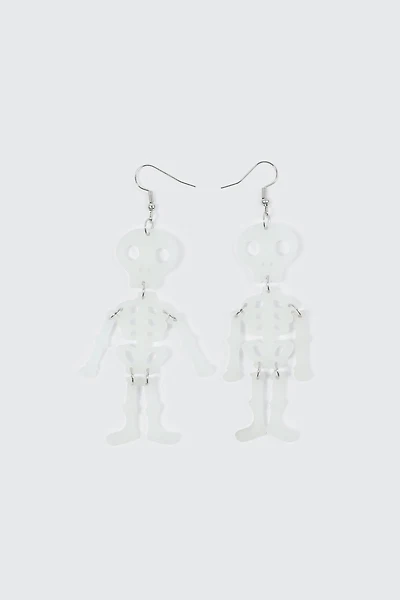 Ardene Glow in the Dark Skeleton Earrings in White | Stainless Steel