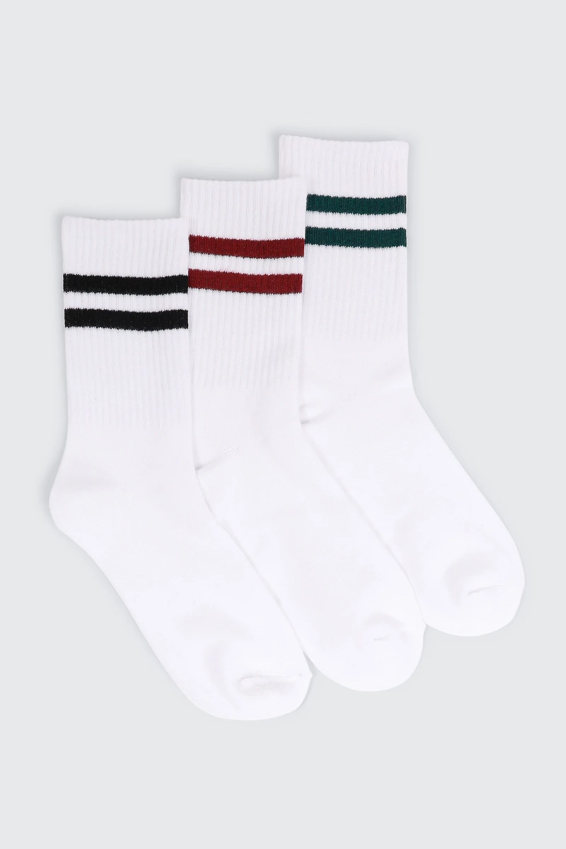 Ardene 3-Pack Ribbed Crew Socks | Polyester/Spandex