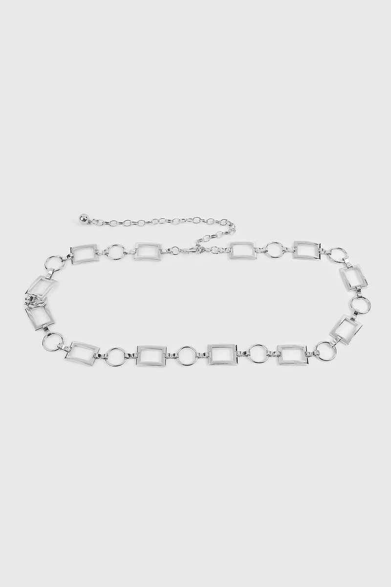 Ardene Chain Belt with Round & Square Links in Silver