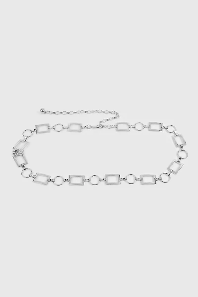 Ardene Chain Belt with Round & Square Links in Silver