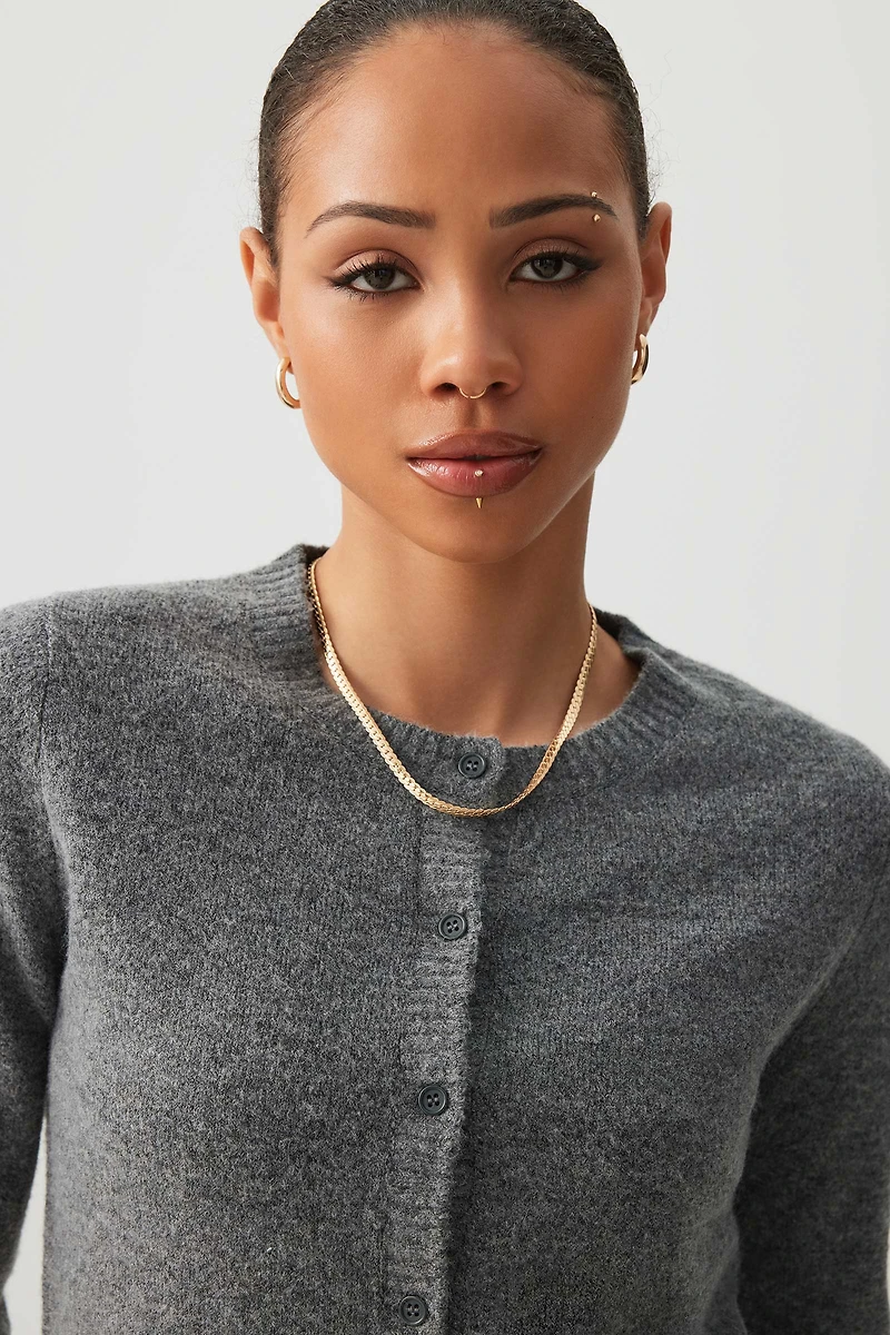 Ardene Crew Neck Cardigan in Dark Grey | Size | Polyester/Elastane | Eco-Conscious