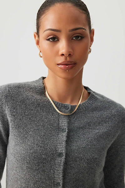 Ardene Crew Neck Cardigan in Dark Grey | Size | Polyester/Elastane | Eco-Conscious