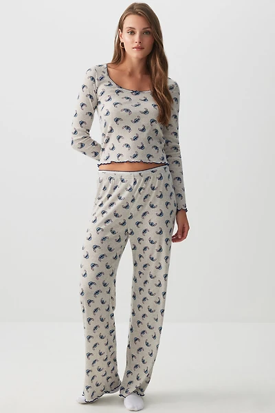 Ardene Pointelle Stitch PJ Set in Grey | Size | Polyester/Spandex
