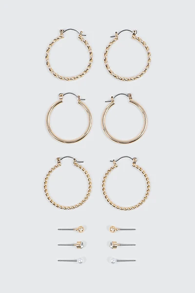 Ardene 6-Pack Twisted Hoop & Stud Earrings in Gold | Stainless Steel