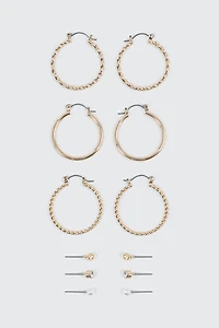 Ardene 6-Pack Twisted Hoop & Stud Earrings in Gold | Stainless Steel