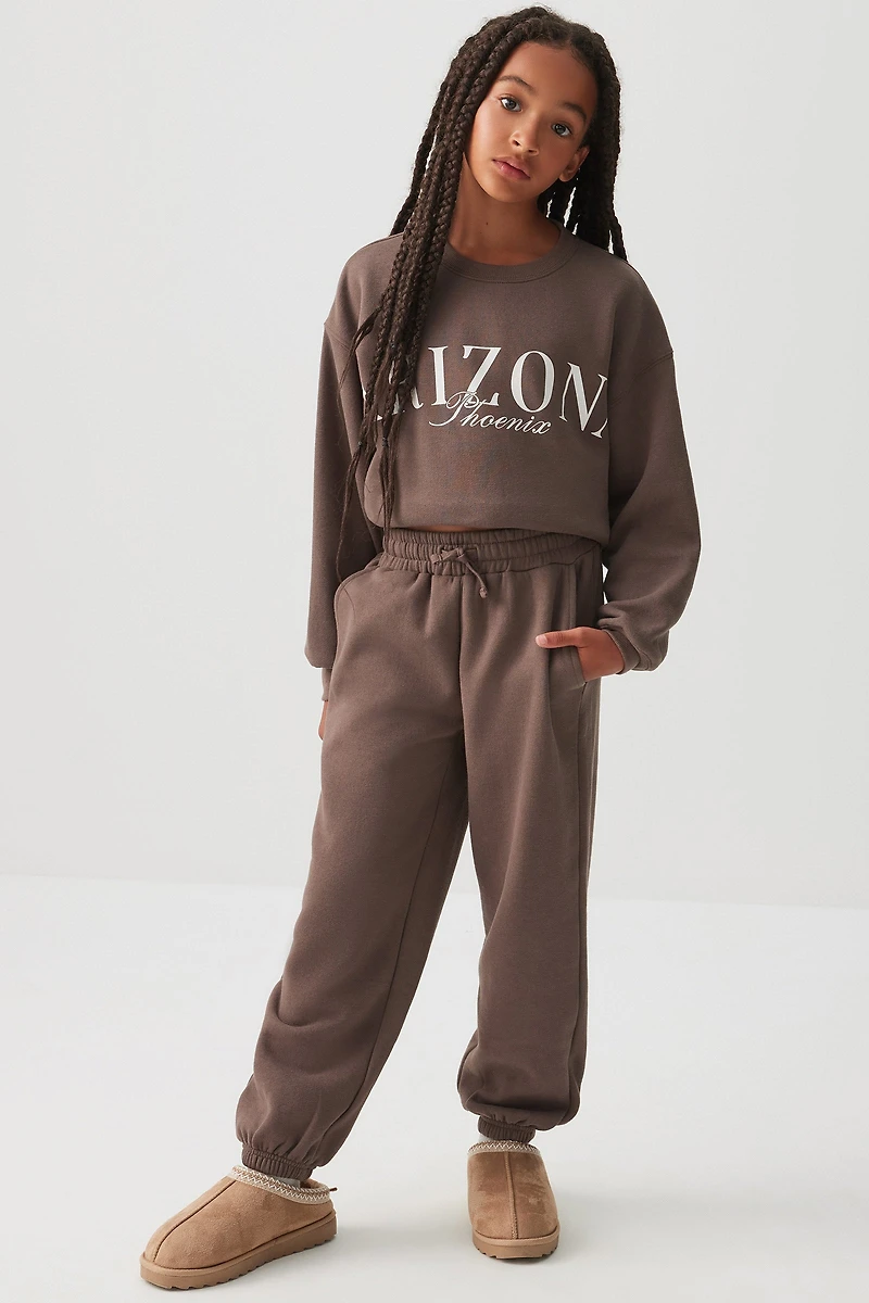 Ardene Kids Solid Sweatpants in Brown | Size | Polyester/Cotton | Fleece-Lined
