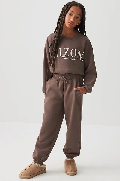 Ardene Kids Solid Sweatpants in Brown | Size | Polyester/Cotton | Fleece-Lined