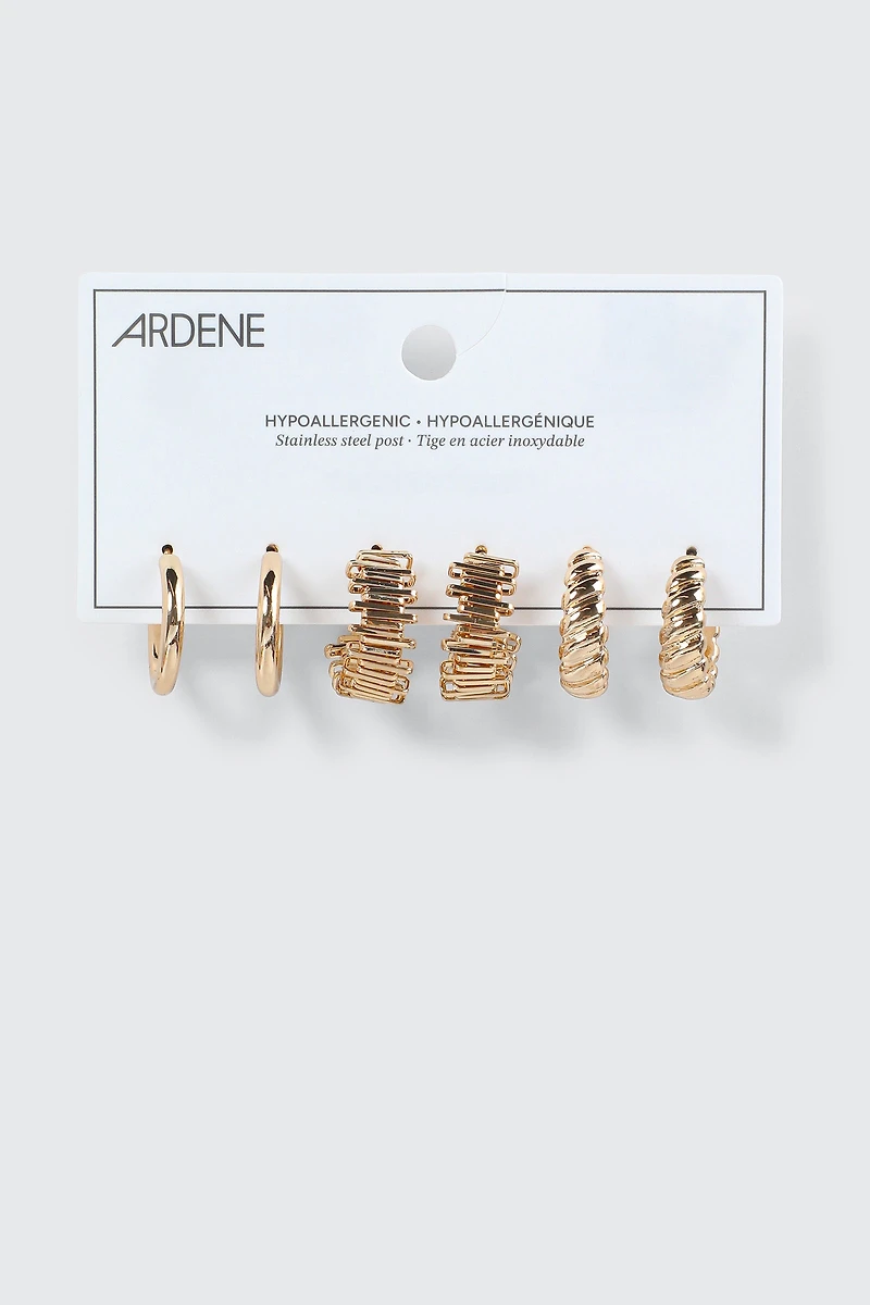 3 paires d'anneaux texturés