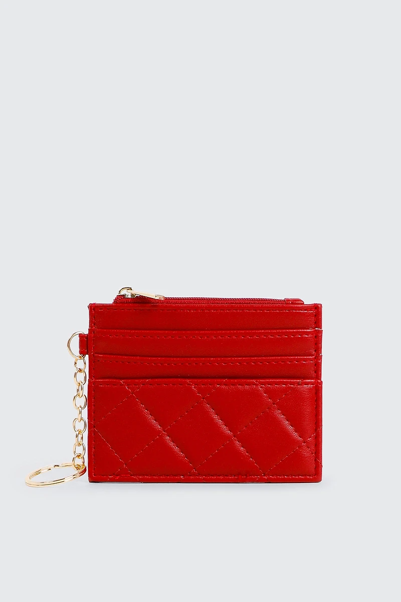 Ardene Quilted Faux Leather Cardholder in Red | Faux Leather/Polyester