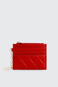 Ardene Quilted Faux Leather Cardholder in Red | Faux Leather/Polyester