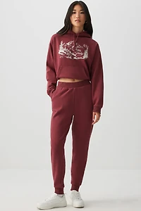 Ardene Slouchy Sweatpants in Burgundy | Size | Polyester/Cotton | Fleece-Lined