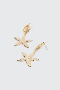Ardene Starfish & Seashell Earrings in Gold | Stainless Steel