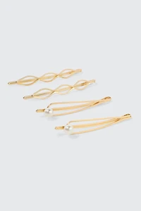 Ardene 4-Pack Pearl-Embellished Cutout Hair Pins in Gold