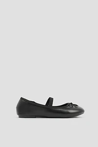 Ardene Kids Mary Janes with Bow in Black | Size | Faux Leather | Eco-Conscious