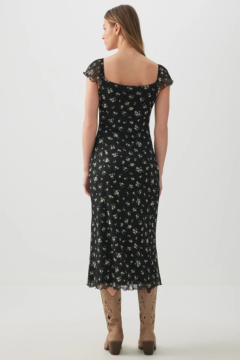 Robe midi à fente en maille filet