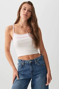 Ardene Contrast Trim Graphic Tank Top in White | Size | Spandex/Cotton