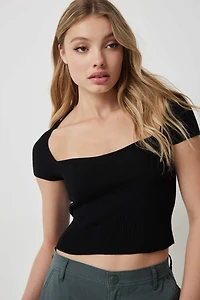 Ardene Crop Knit T-Shirt in | Size | Polyester/Nylon/Viscose