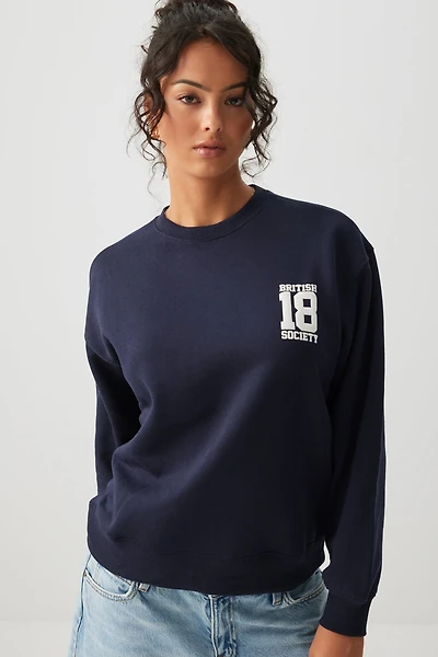 Ardene Cambridge Sweatshirt in Dark Blue | Size | Polyester/Cotton | Fleece-Lined