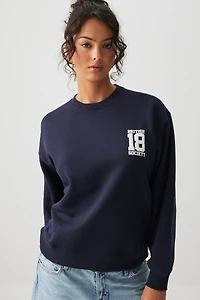 Ardene Cambridge Sweatshirt in Dark Blue | Size | Polyester/Cotton | Fleece-Lined