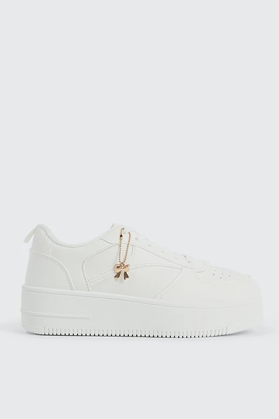 Ardene Thick Sole Court Sneakers with Charm in White | Size
