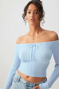 Ardene Off Shoulder Cable Knit Sweater in Light Blue | Size | Polyester/Nylon/Viscose
