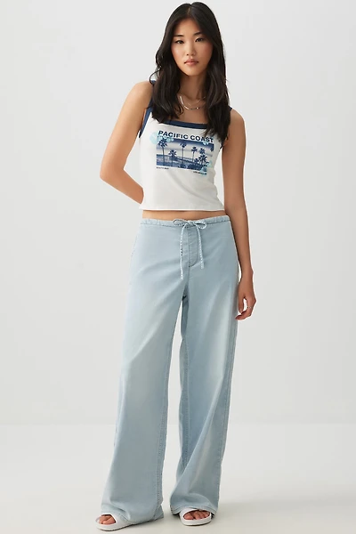 Ardene Mid Rise Wide Leg Knit Jean in Light Blue | Size | Polyester/Spandex/Cotton