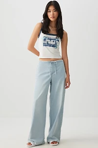 Ardene Mid Rise Wide Leg Knit Jean in Light Blue | Size | Polyester/Spandex/Cotton