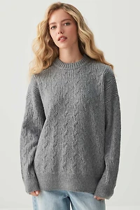 Ardene Oversized Cable Knit Sweater in Grey | Size | Polyester | Eco-Conscious