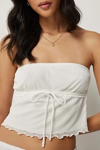 Haut tube en maille filet à bordure dentelle