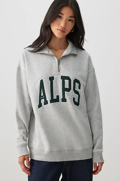 Ardene Embroidered Oversized Half Zip Sweatshirt in Grey | Size | Polyester/Cotton | Fleece-Lined