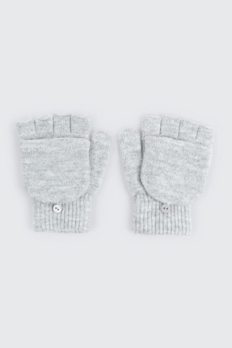 Ardene Convertible Mittens in Light Grey | Polyester