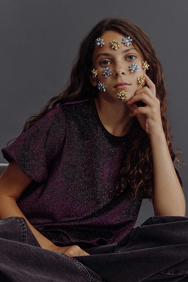 Ardene Kids Shiny Velvet Puff Sleeve Top in Dark Purple | Size | Polyester/Elastane