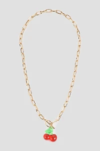 Ardene Chain Necklace with Cherry Pendant in Gold