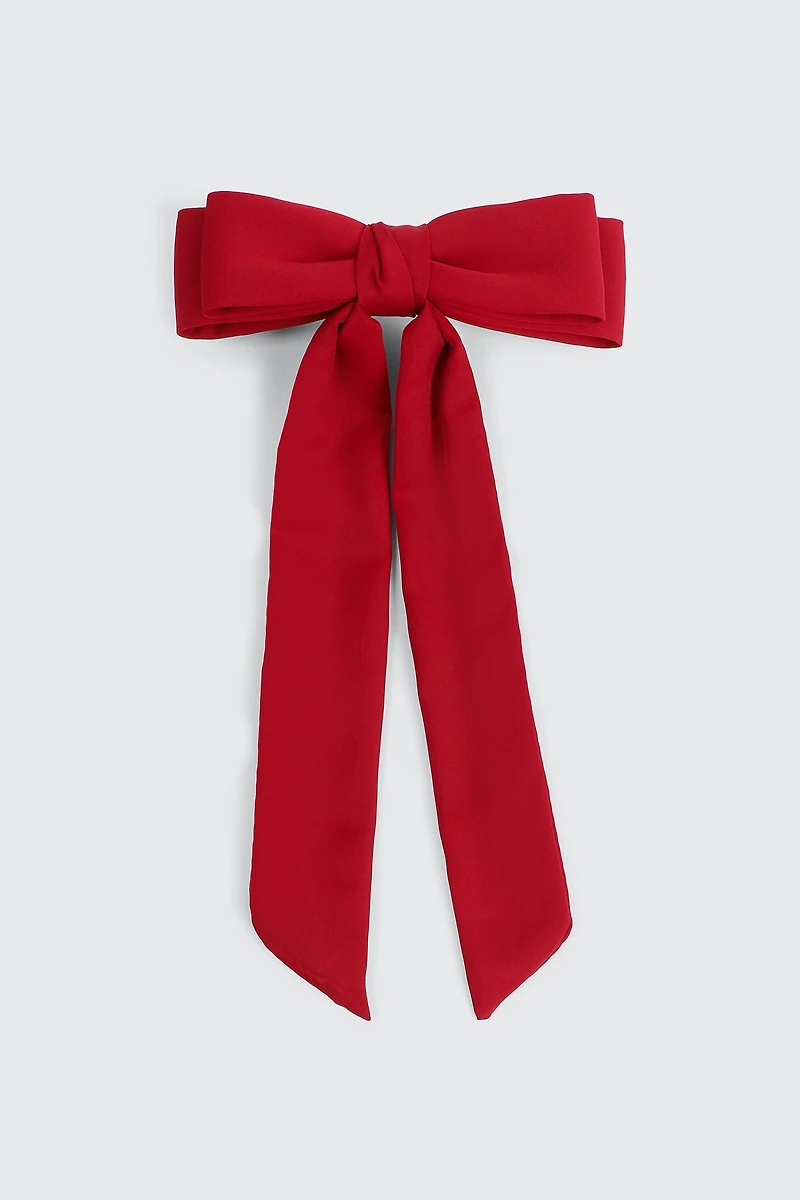 Ardene Satin Bow Barrette in Red | Polyester/Elastane