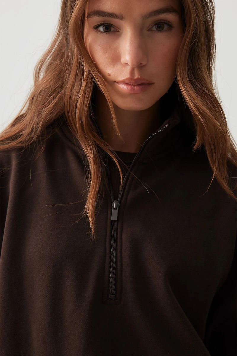Ardene MADESOFT Fleece Oversized Half Zip Sweatshirt in Chocolate | Size | Polyester/Cotton | Eco-Conscious