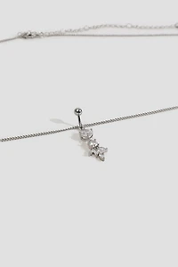 Perçage de nombril à grappe de pierres avec chaîne