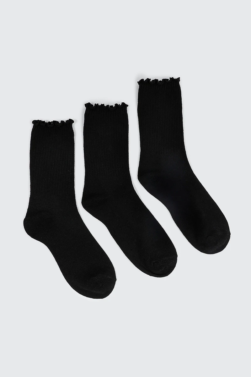 Ardene 3-Pack Slouchy Crew Socks in Black | Polyester/Spandex