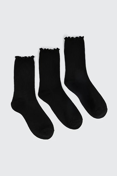 Ardene 3-Pack Slouchy Crew Socks in Black | Polyester/Spandex